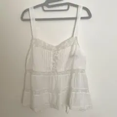 【ホワイト】ZARA 刺繍入りストラップ付きガーゼトップス