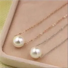上品ツヤあり天然パール18K金純金コーティングステンレスチェーンパールネックレス