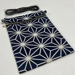 No.77 お祭りポシェット（紺　麻の葉）/ハンドメイド