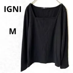 【美品】イング 長袖カットソー ブラック　リブ素材 スクエアネック　インナー