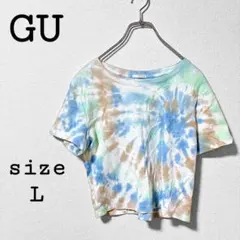 ジーユー【L】タイダイ柄 ショート丈 Tシャツ 半袖 綿100% 古着のサムネイル