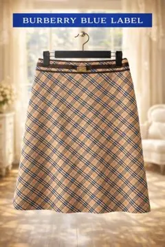 【美品】BURBERRY BLUE LABEL ノバチェックスカート38金具ロゴ