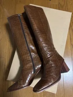 【美品】ブラウン クロコダイル風 ロングブーツ