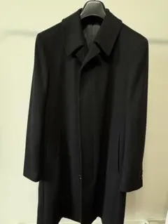 メンズカシミヤ100%コート ブラック 比翼仕立て ステンカラーコート