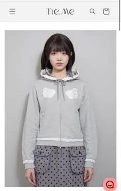 wings lace zip hoodie グレー ウィッシュコアパーカー
