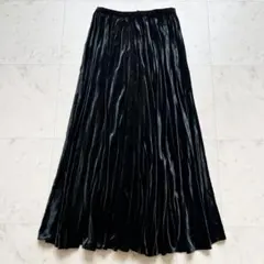 SAINT LAURENT PARIS ベロア ロングプリーツスカート ブラックのサムネイル