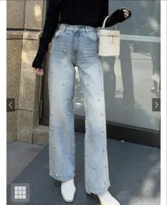 grl パールストレートデニムパンツ　[cu457]