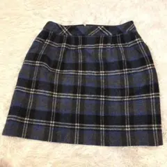 ロペピクニック　ミニスカート　チェック　ブルー　起毛素材　ウール　秋冬　M