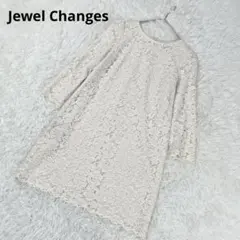 ジュエルチェンジズ 7分袖ワンピース レース アイボリー M 花柄 フォーマル