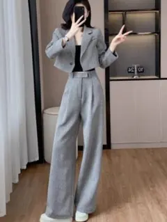 秋冬コーデ✨高級感漂う上品セットアップ　ワイドパンツ　ジャケット