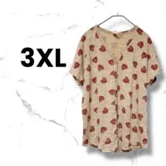 ハート柄ベージュVネックシャツ 3XL