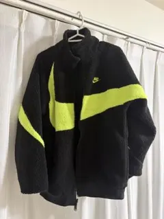 傷あり Nike リバーシブルフリースジャケット 黒/蛍光イエロー