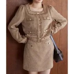 ワンアフターアナザーナイスクラップ　金ボタン付きスカート　ツイードミニスカート