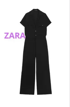 新品 ZARA 美シルエット♪ ポプリン ロング ジャンプスーツ S ラスト1 