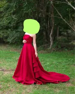 アシンメトリーカラードレス　カクテルドレス　ウェディング　赤　ワインレッド