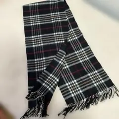 チェック柄 マフラー ブラック系 フリンジ付き