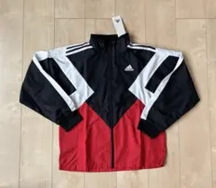新品アディダスウインドブレーカー160cm 黒✖️赤　防風ジャケット　スポーツ