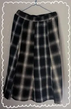 しまむら おかだゆり 8枚はぎ チェックスカート 3L ブラック×ネイビー