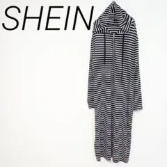 SHEIN ボーダーパーカーロングワンピース　XL ジッパー　伸縮性☆3560のサムネイル