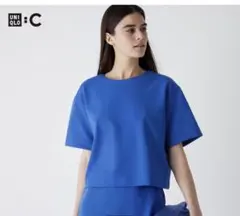 新品 UNIQLO:C ユニクロC クレープジャージーT ブルー 青 Ｌのサムネイル