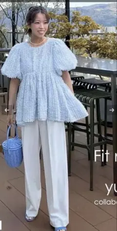 YUNAコラボ！ふわふわフリンジペプラムトップス ブラック fitmore