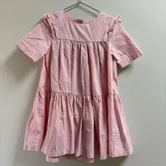 プチバトー　ピンクと白のストライプ 半袖ワンピース 110