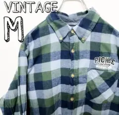 USA古着  VINTAGE ネルシャツ　M 刺繍　 グリーン　ブルー