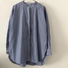 ストライプ バンドカラー長袖シャツ