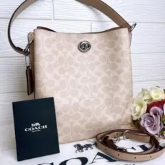 未使用☆COACHコーチ 2wayショルダーバッグ ベージュ レザー高級のサムネイル
