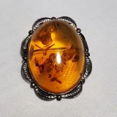 琥珀 シルバー ブローチ