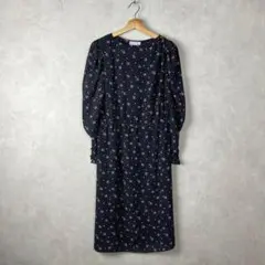 USA古着 ネイビー 長袖ワンピース 星柄 花柄 紺色 vintage
