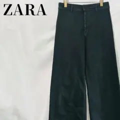 【トレンド】ZARA マリンストレート ワイドパンツ ブラック　カットオフ裾