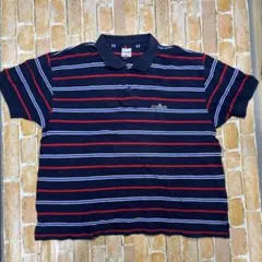 【希少2XL】90s カーハート 刺繍ロゴ マルチストライプ ポロシャツ 紺 赤