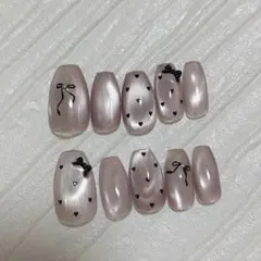 001ネイルチップ ピンクハートリボン　推しネイル