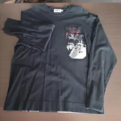 長袖Tシャツ XLサイズ 牡丹と波のプリント 鯉の刺繍（鯉は赤色）