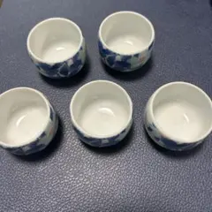 青い花柄 陶器 お猪口 5個セット