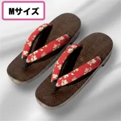 浴衣用下駄　花柄・赤い鼻緒　木製ソール