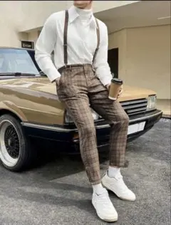 前撮りメンズセット/チェックパンツ/蝶ネクタイ/サスペンダー