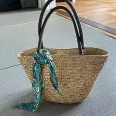 ストロー素材のバスケット型かごバッグ（ベージュ）