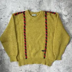 【80s-90s VINTAGE】サスペンダー デザインニット イエロー レトロ