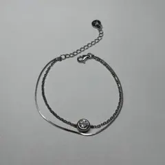 SV925 18Kホワイトゴールドコーティング 2連風 ブレスレット ジルコニア