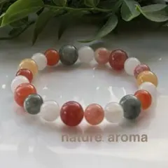 天然石ブレスレット　オレンジ　緑　白　パワーストーンブレスレット　No.181