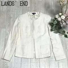 【LAND'S ENDランズエンド】セレモニー　光沢　ノーカラージャケット　白