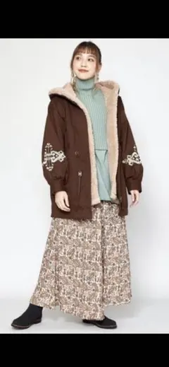 ブラウン フリースジャケット フード付き