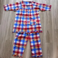 【新品】カラフルチェック柄パジャマ キッズパジャマ リボン フリル