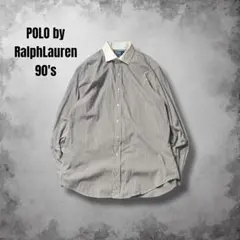 90s香港製RalphLauren ヴィンテージクレリックシャツ 黒ストライプ