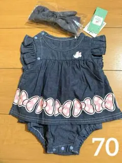 Disney ミニー ロンパース なりきり  ヘアバンド付き　新品　70 デニム