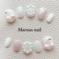 【サイズオーダー】¥1499〜ぷっくりピンクさくらんぼネイルチップ