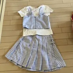 水色と白のチェック柄 半袖セットアップ