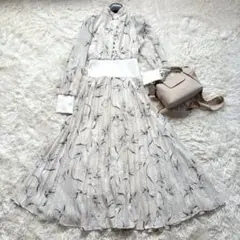 tocco closet M 花柄マキシ丈ワンピース プリーツ 長袖 アイボリー